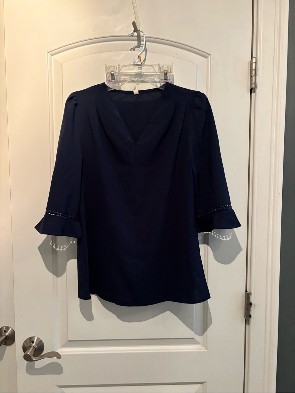 Womenâs Navy V-Neck Bell Sleeve Top